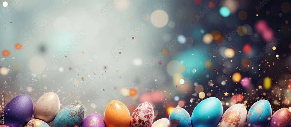 Aufkleber An Easter themed background with speckled eggs designed for children leaving space for adding images. Creative banner. Copyspace image