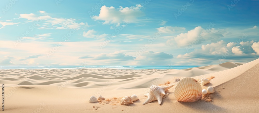 Aufkleber in the summer the beach sand dune and shell fragments create a picturesque landscape with ample copy