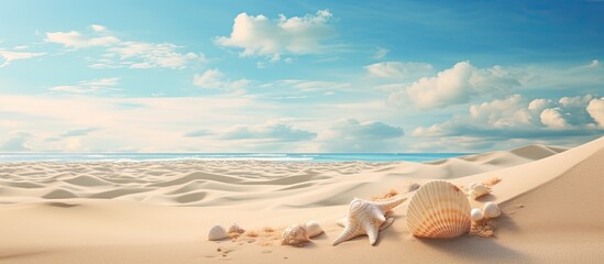In the summer the beach sand dune and shell fragments create a picturesque landscape with ample copy space for images