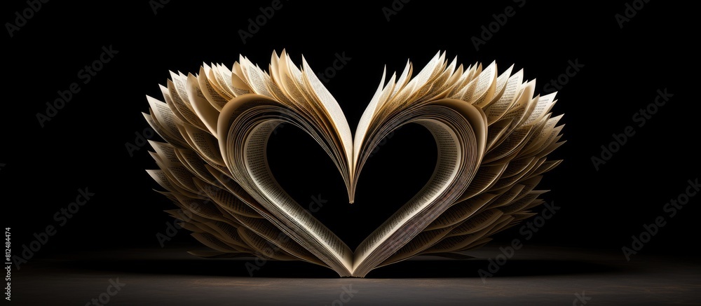 Poster Curved book pages arranged in the shape of a heart with ample blank space for an image
