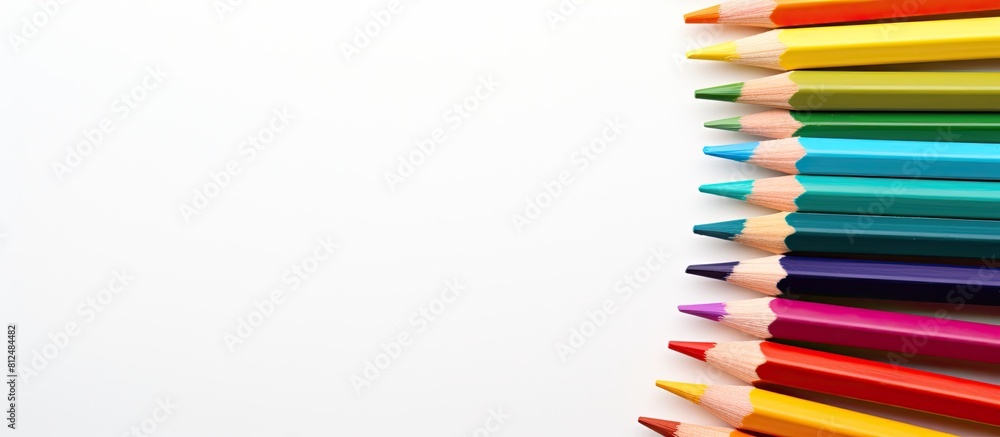 Poster colorful pencils arranged in a circular shape on a white background conveying an education concept w