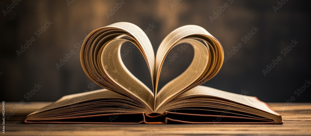 Poster Curved book pages arranged in the shape of a heart with ample blank space for an image