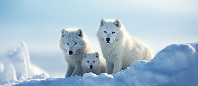 Arctic wolves with their characteristic white fur inhabit the remote and frigid regions of the Arctic A copy space image of these majestic animals captures their striking beauty and resilience in the