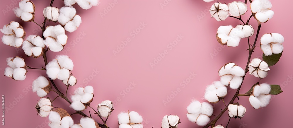 Aufkleber A creative arrangement of cotton flowers forms a circular shape on a pink background creating a minimal and artistic composition Copy space image