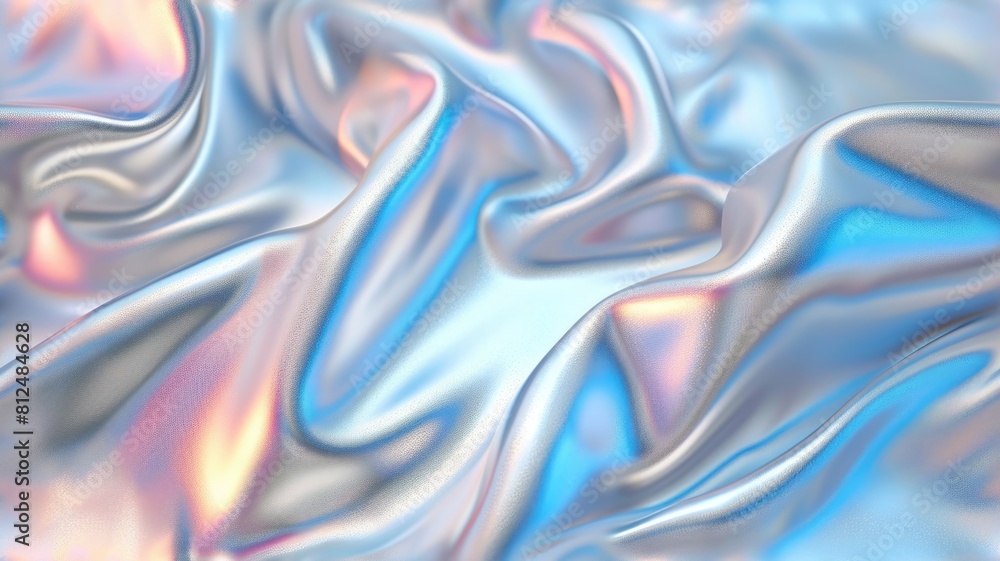 Poster the silver fabric abstract picture in form of the brightly reflecting wave that seems like liquid ye