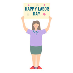 Woman holding a Happy Labor Day