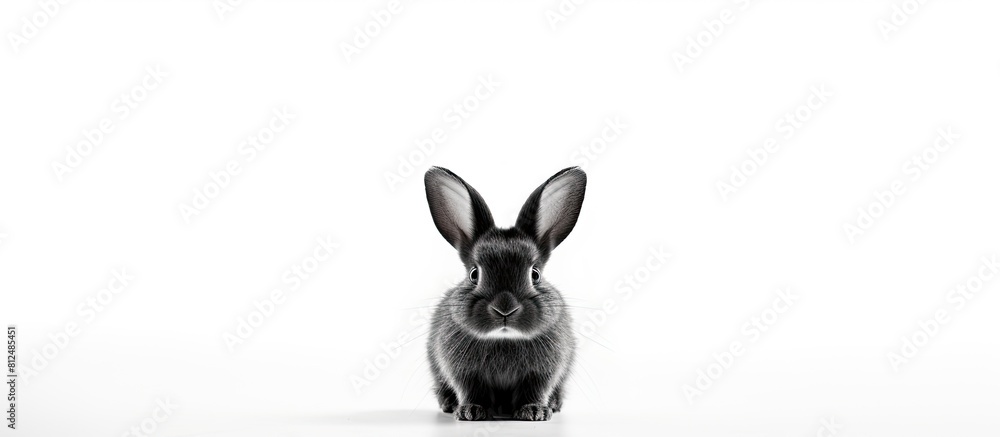 Poster a cute black and white rabbit stands alone on a white background perfect for a copy space image