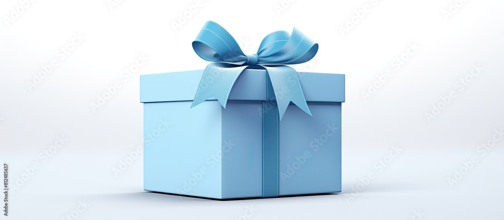 Poster A blue gift box is seen alone on a white background with empty space around it for adding images or text. Creative banner. Copyspace image