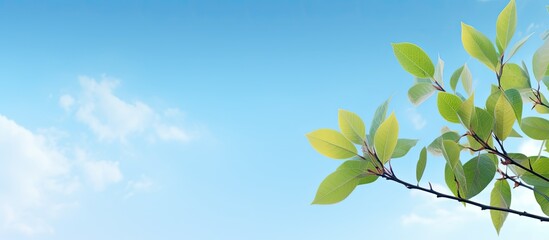 Obraz premium A horizontal blue sky background with fresh foliage providing a vibrant and natural ambiance perfect for copy space image