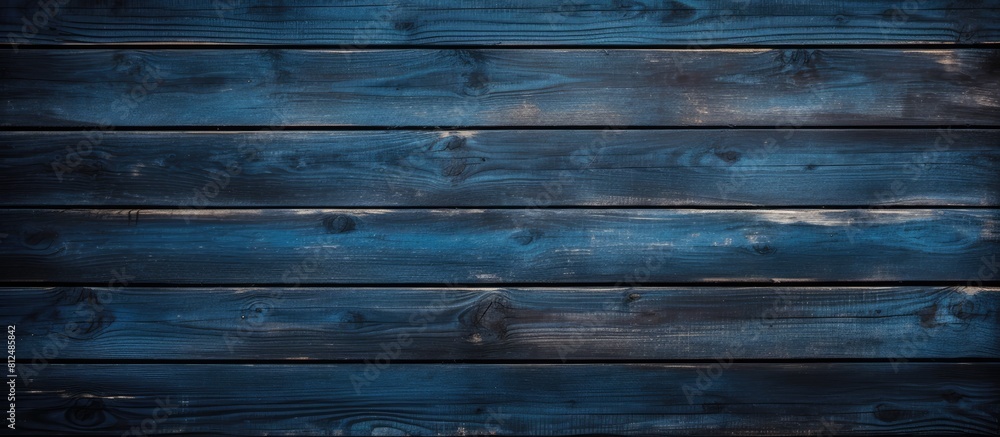 Poster A front view of vintage wooden dark blue horizontal boards perfect for design with a copy space image in the background
