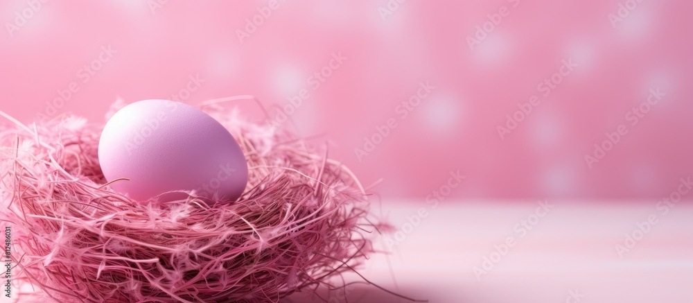 Leinwandbilder a brightly colored easter egg rests in a cozy nest on top of a delicate pink table offering plenty o
