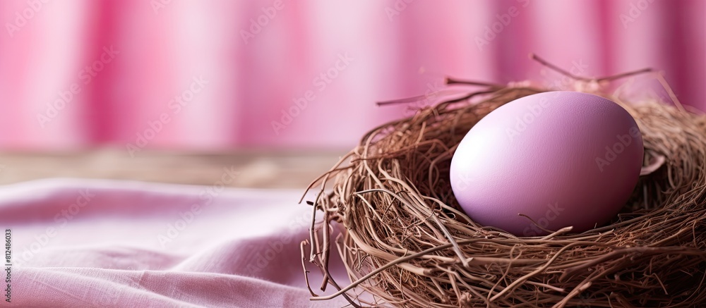 Leinwandbilder a brightly colored easter egg rests in a cozy nest on top of a delicate pink table offering plenty o