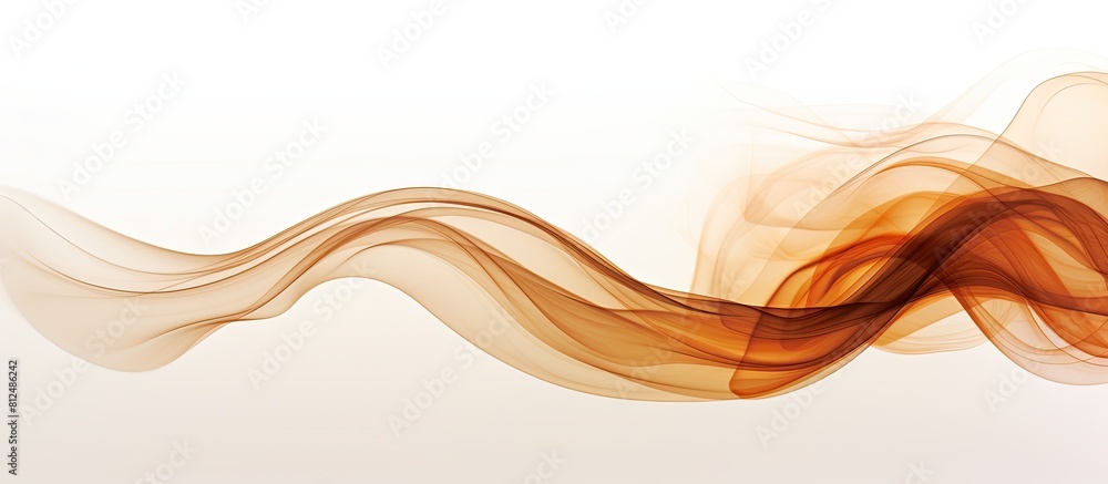 Poster a captivating image of brown smoke gracefully swirling and spreading against a white background offe