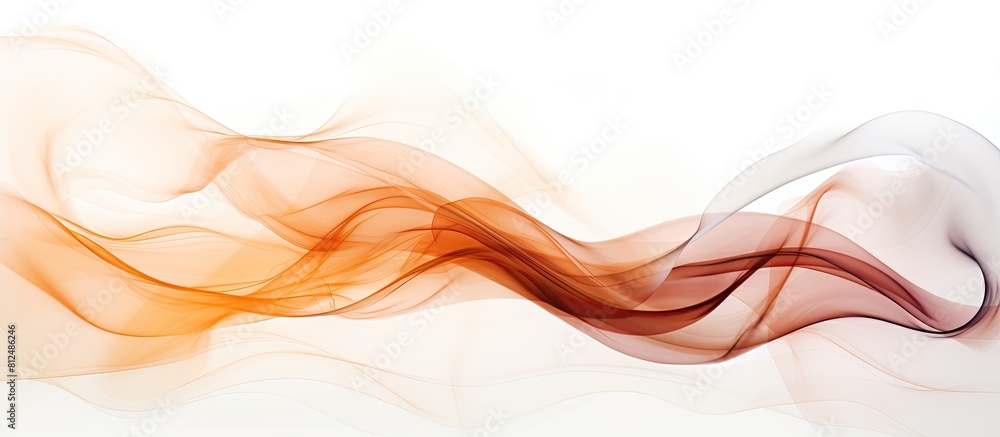 Poster a captivating image of brown smoke gracefully swirling and spreading against a white background offe