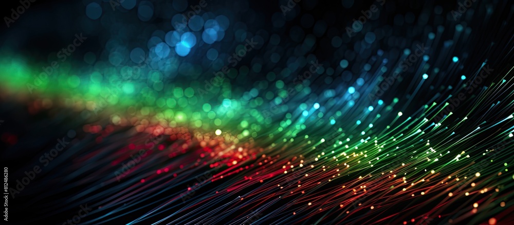 Poster a captivating copy space image with a vibrant mix of green and red fiber optics against a high tech 