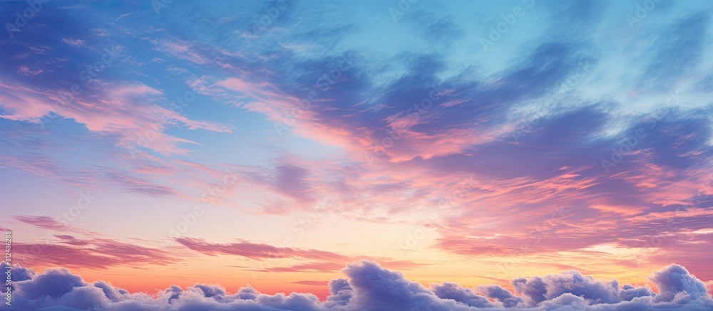 Poster A captivating copy space image showcasing a striking sunset backdrop characterized by brooding clouds and a vivid blue sky