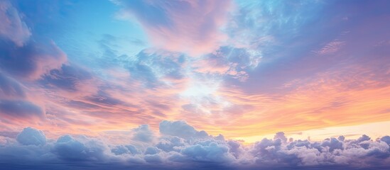 A captivating copy space image showcasing a striking sunset backdrop characterized by brooding clouds and a vivid blue sky