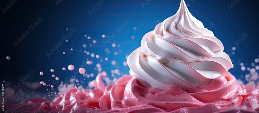 Aufkleber A close up view of a party art concept featuring a sweet pink meringue on a dark blue background creating a visually appealing copy space image