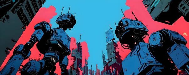 Robotic Invasion of Futuristic City Under Siege by Malevolent Control