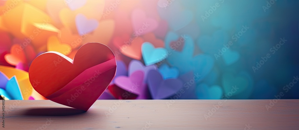 Aufkleber colorful background with a paper heart adds an interesting element to the image which has ample copy