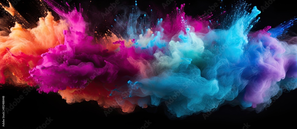 Aufkleber Colorful powder exploding creating an abstract pattern on a black background The freeze motion captures the vibrant energy of the image. Creative banner. Copyspace image