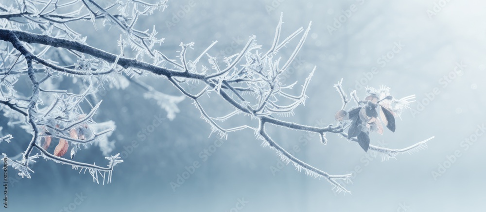 Fototapete Frost covered tree branch with ample copy space image