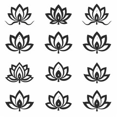 
Set of lotus flower icons in the simple shapes vector graphic design on a white background in a monochrome, flat style as outline icons, a collection set logo design concept symbol