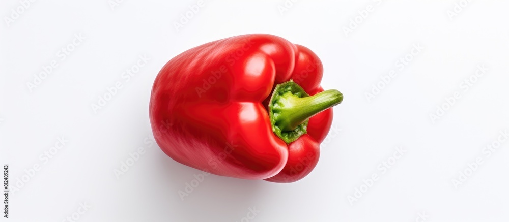 Aufkleber Top view of a red sweet bell pepper isolated on a white background creating a perfect copy space image for your text with a flat lay composition
