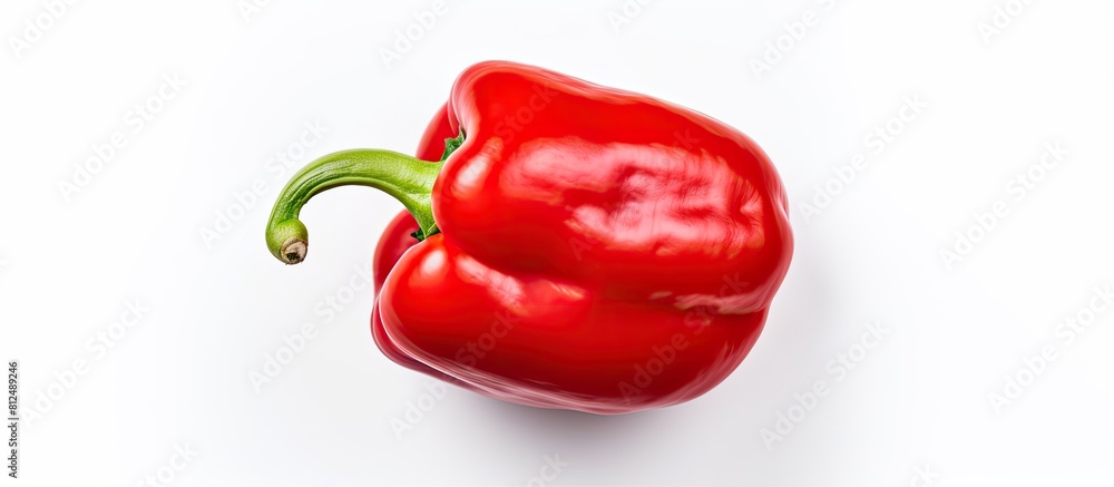 Aufkleber Top view of a red sweet bell pepper isolated on a white background creating a perfect copy space image for your text with a flat lay composition
