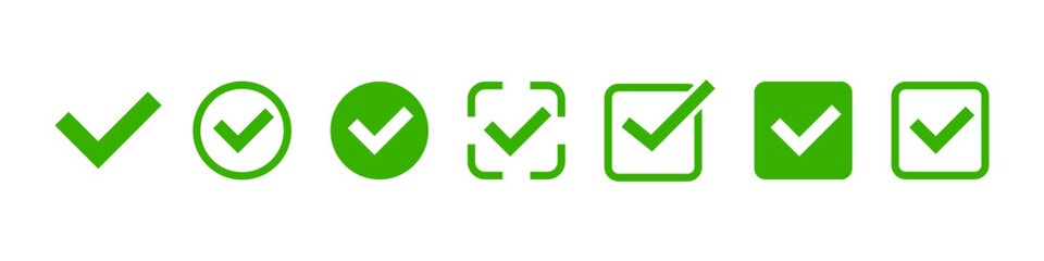 Check mark icons. Check marks symbol, logo. Green checkmark Illustration. Vector. © Cezar_911