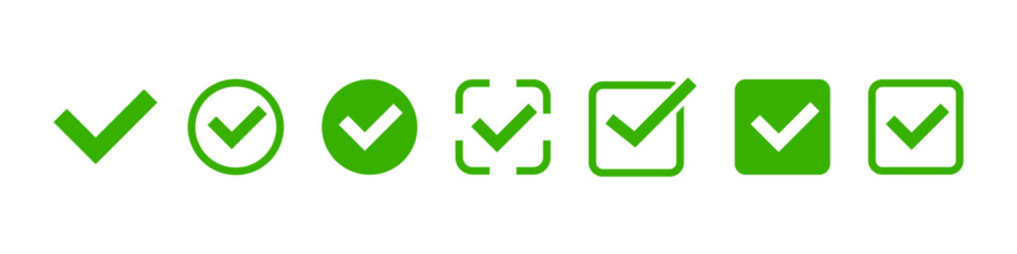 Check mark icons. Check marks symbol, logo. Green checkmark Illustration. Vector.