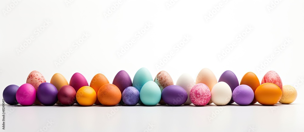Aufkleber a vibrant display of easter eggs against a clean white background with ample copy space for personal
