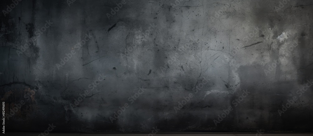 Poster interior design featuring a black grungy cement wall with a dark texture ideal for adding text with 