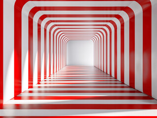 Einzigartiger Raum aus weißen und roten Lack mit Streifenmuster