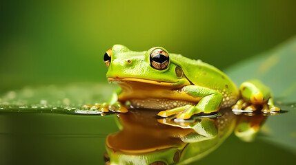 A frog with big eyes on the water
