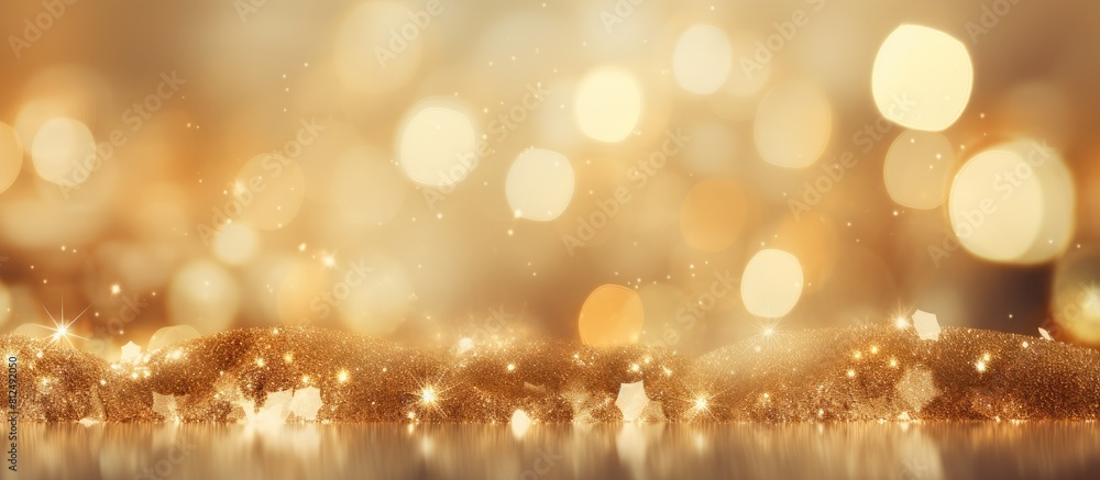 Poster the festive beauty of a golden christmas is captured in an abstract blur bokeh background providing 