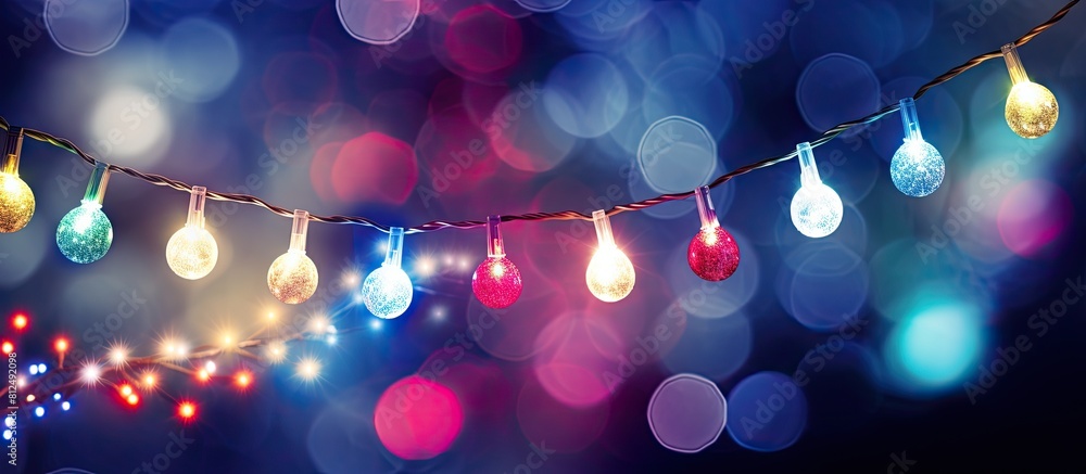 Poster a festive display of illuminated christmas garland with twinkling lights against a vibrant backdrop 