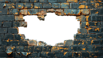 Hole in the wall of bricks against a transparent background.