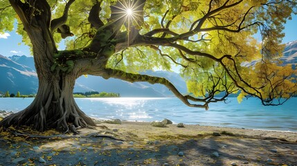 Fototapeta premium Captivating Natural Landscape for Relaxation: Immerse Yourself in the Peaceful and Refreshing Beauty of Nature, Offering a Serene and Calming Atmosphere for Ultimate Rejuvenation and a Perfect Escape