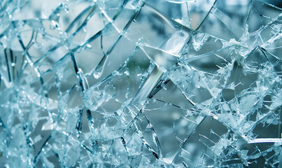 Broken glass in an abstract background showcases the complexity and chaotic nature of the breakage, creating patterns of extraordinary aesthetics.
