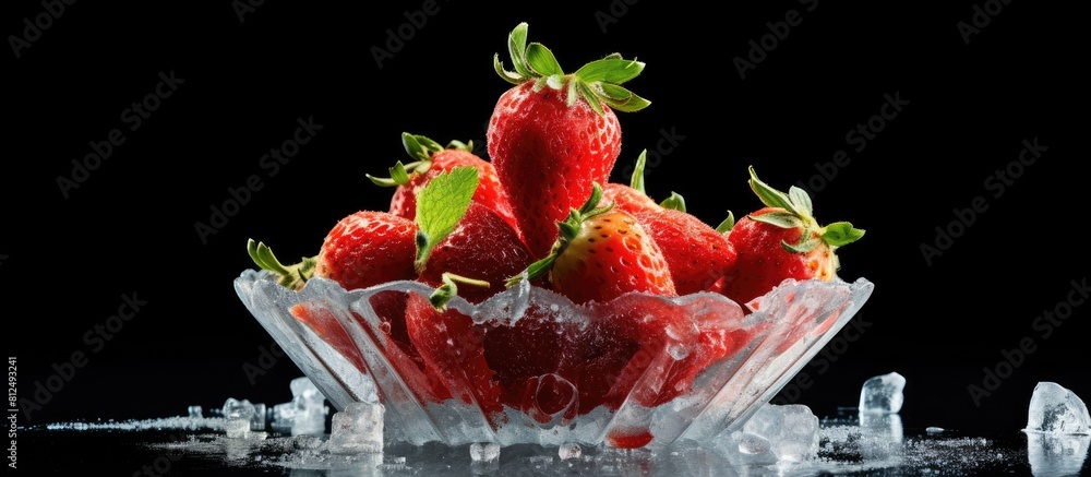 Aufkleber A dish with frozen strawberries displayed on it creating a colorful and appetizing copy space image