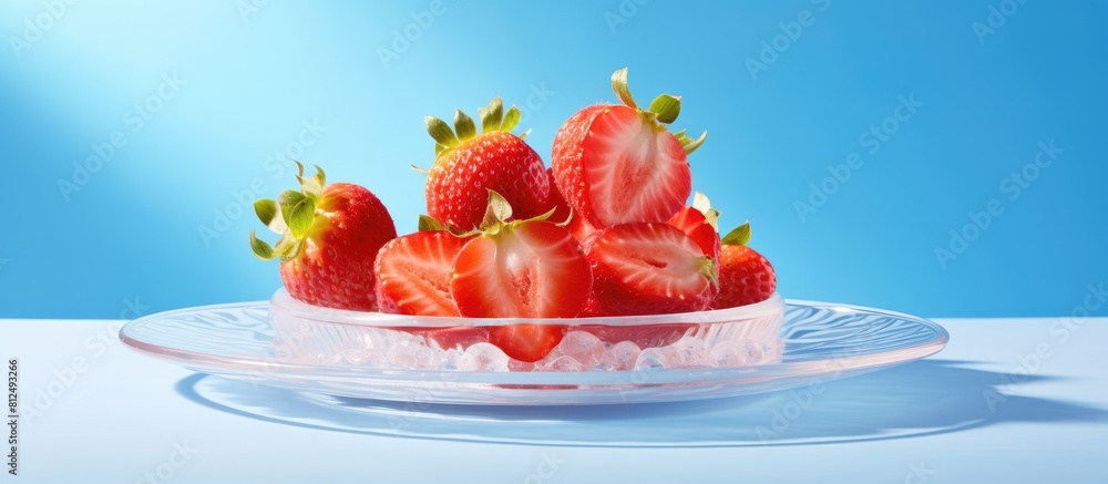 Aufkleber A dish with frozen strawberries displayed on it creating a colorful and appetizing copy space image