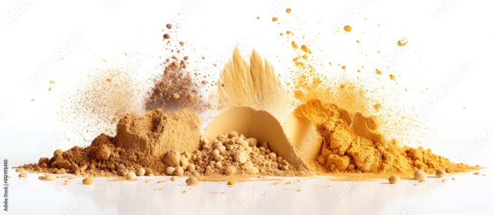 Poster The golden highlighting powders are displayed on a white background creating a striking contrast The white backdrop provides ample copy space for the image to shine