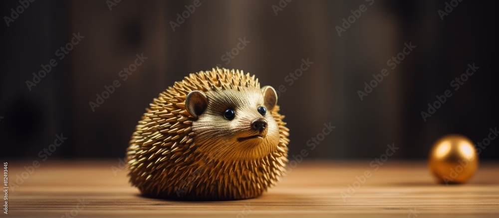 Poster a golden hedgehog is seen on a table creating an aesthetic and eye catching copy space image