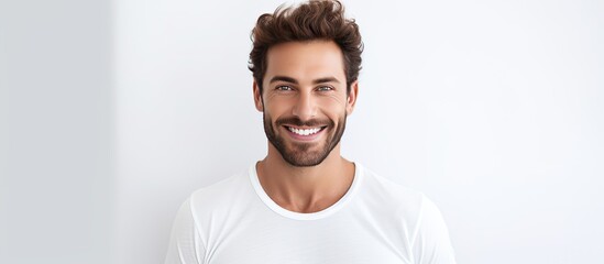 A good looking man with an attractive smile is pictured on a white background with ample space for adding text or images