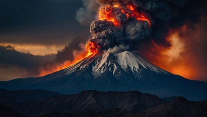 Apocalyptic Vision, Dark Fantasy Mountain Terrain Alight with Volcanic Fire and Eruption