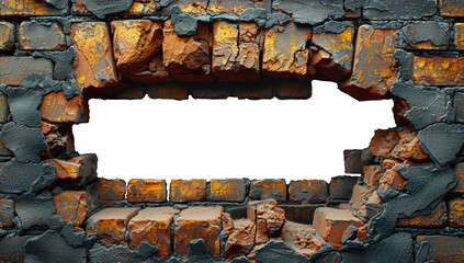 Hole in the wall of bricks against a transparent background.