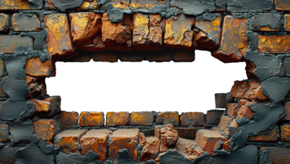 Hole in the wall of bricks against a transparent background.