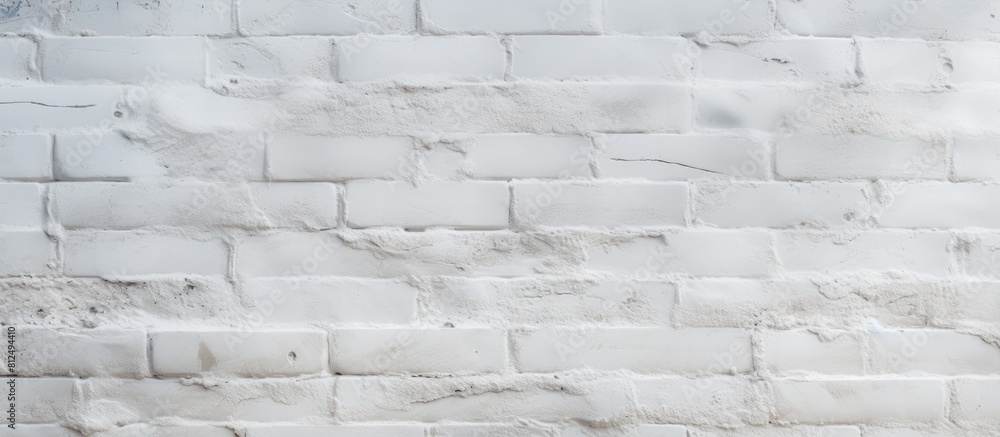 Poster A horizontal photo of a pristine white brick wall with an abstract texture serves as the background offering ample copy space for any desired content