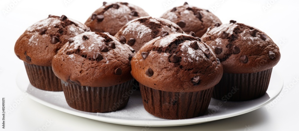 Aufkleber a copy space image of homemade fresh chocolate muffins on a white background ideal for adding text a